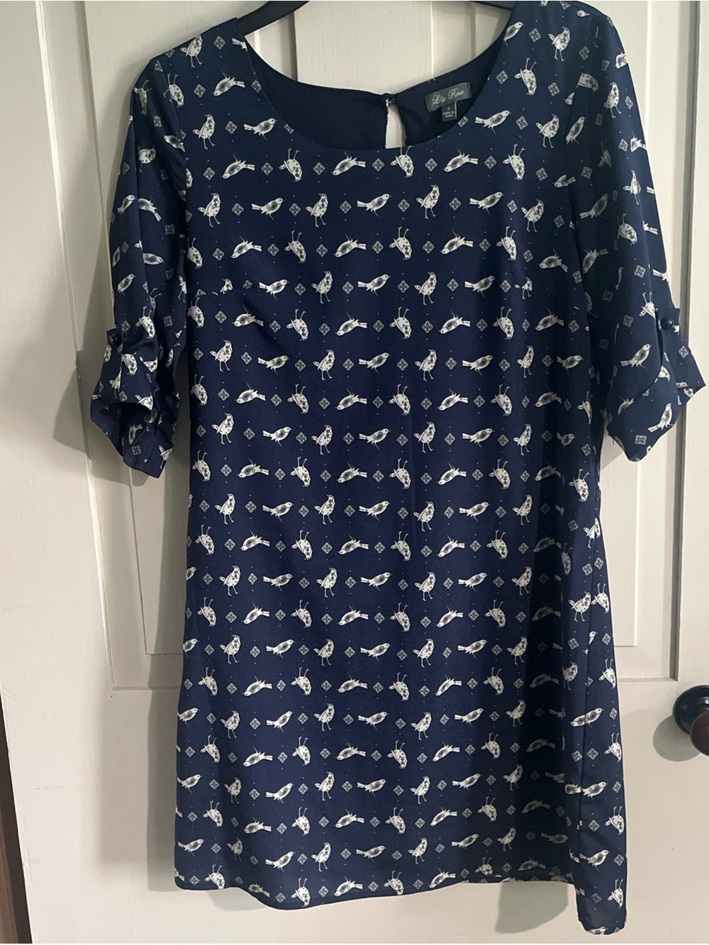Lily Rose Navy and White Bird-Print Mini Dress